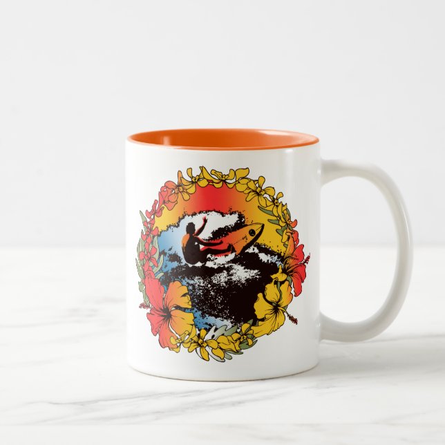 Groovy Hawaiian Surfer 1960s Retro Graphic Two-Tone Coffee Mug (Right)