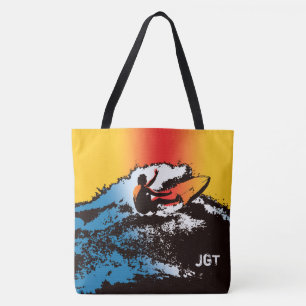 Groovy Hawaiian Surfer 60s Retro MonogramBeach Bag