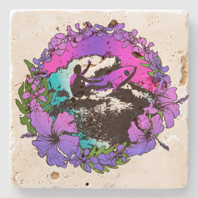 Groovy Hawaiian Surfer 60's Retro Tiki Bar Coaster (Front)