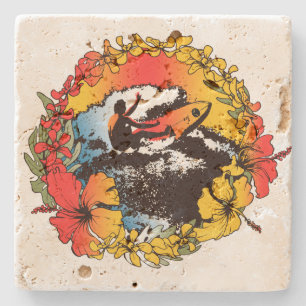 Groovy Hawaiian Surfer 60's Retro Tiki Bar Coaster