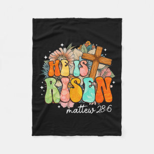 Groovy He Is Risen Cross Jesus Religious Easter Ch Fleece Blanket