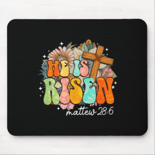 Groovy He Is Risen Cross Jesus Religious Easter Ch Mouse Pad