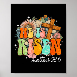 Groovy He Is Risen Cross Jesus Religious Easter Ch Poster