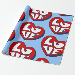 groovy heart love valentine 1960s  wrapping paper