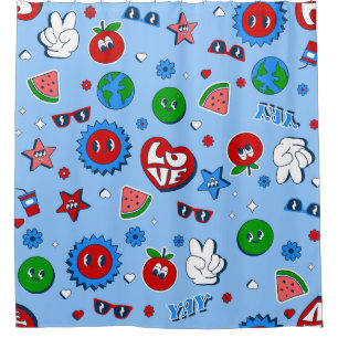 groovy heart watermelon earth valentine 1960s  shower curtain