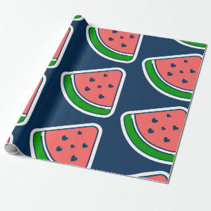 groovy heart watermelon fruit valentine 1960s wrapping paper