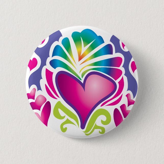 groovy heart wave 6 cm round badge (Front)