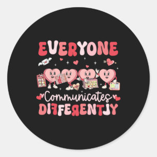 Groovy Hearts Everyone Communicates Differently Va Classic Round Sticker