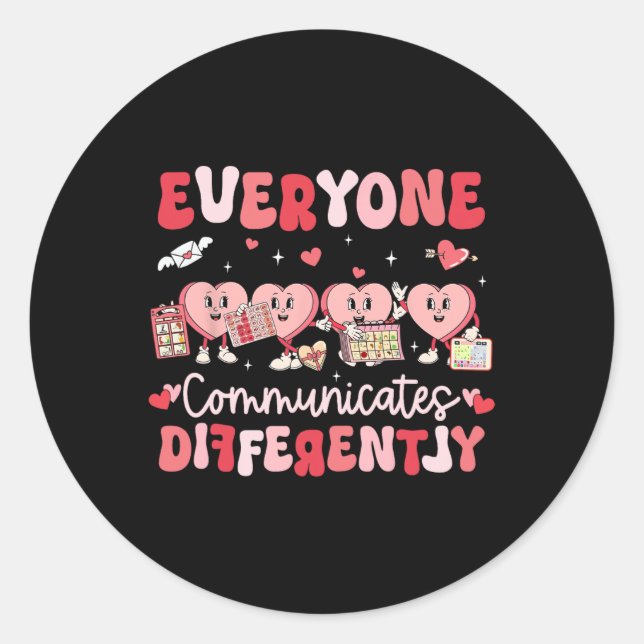 Groovy Hearts Everyone Communicates Differently Va Classic Round Sticker (Front)