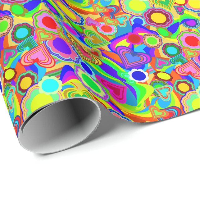 Groovy Hearts Flowers Wrapping Paper (Roll Corner)