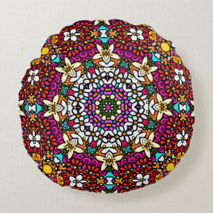 Groovy Heavenly Flower Power Round Cushion