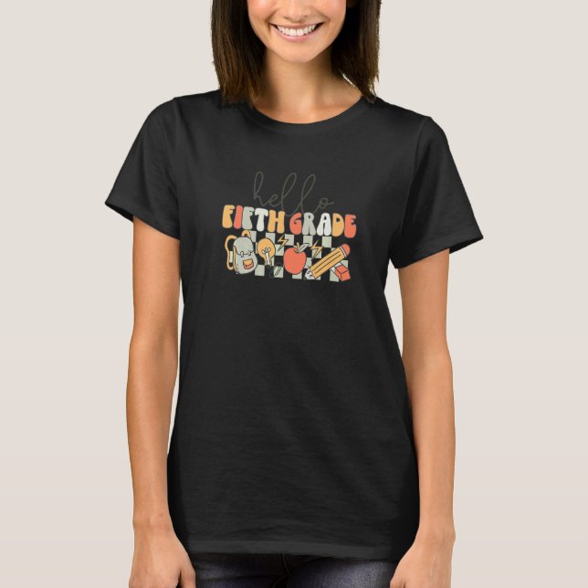 Groovy Hello 5th Fifth Grade Teacher Student Back  T-Shirt (Front)