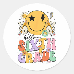 Groovy Hello 6th Grade First Day Of School Boys Gi Classic Round Sticker