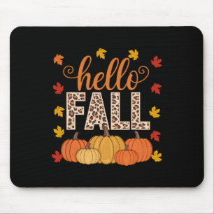 Groovy Hello Fall Autumn Maple Leaves Pumpkin Leop Mouse Pad