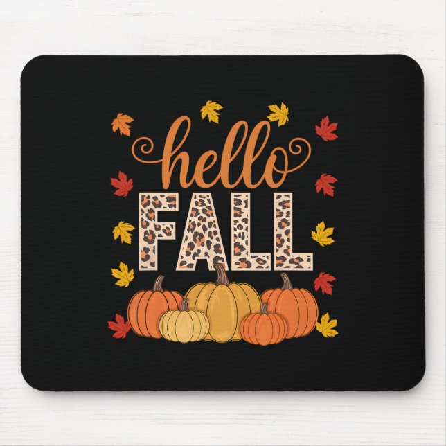 Groovy Hello Fall Autumn Maple Leaves Pumpkin Leop Mouse Pad (Front)