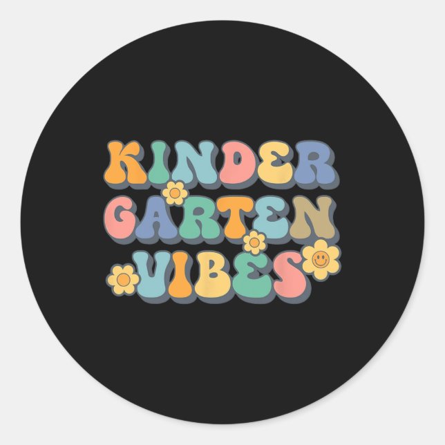 Groovy Hello Kindergarten Vibes Retro Teacher Back Classic Round Sticker (Front)