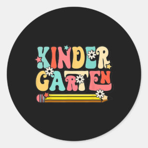 Groovy Hello Kindergarten Vibes Retro Teacher Back Classic Round Sticker