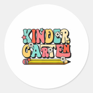 Groovy Hello Kindergarten Vibes Retro Teacher Ck T Classic Round Sticker