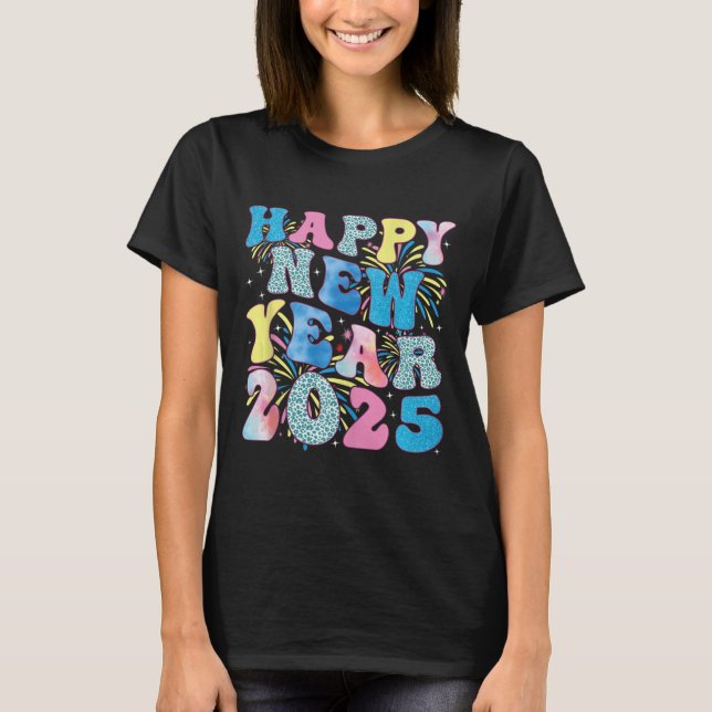 Groovy Hello New Year 2025 Family Matching Celebra T-Shirt (Front)