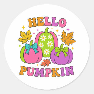 Groovy Hello Pumpkin Retro Fall Autumn Halloween Classic Round Sticker
