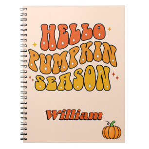 Groovy Hello Pumpkin Season Retro Autumn Sparkle Notebook