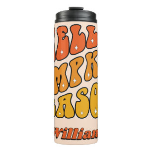 Groovy Hello Pumpkin Season Retro Autumn Sparkle Thermal Tumbler