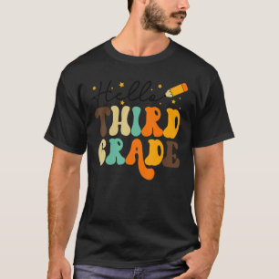 Groovy Hello Third Grade Vibes Retro Teachers Back T-Shirt