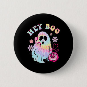 Groovy Hey Boo Cute Ghost Funny Halloween Girls Wo 6 Cm Round Badge