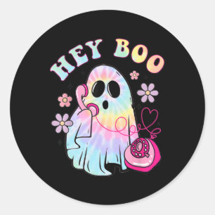 Groovy Hey Boo Cute Ghost Funny Halloween Girls Wo Classic Round Sticker