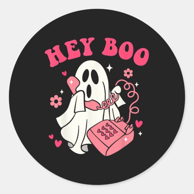 Groovy Hey Boo Cute Ghost Funny Halloween Mens Wom Classic Round Sticker (Front)