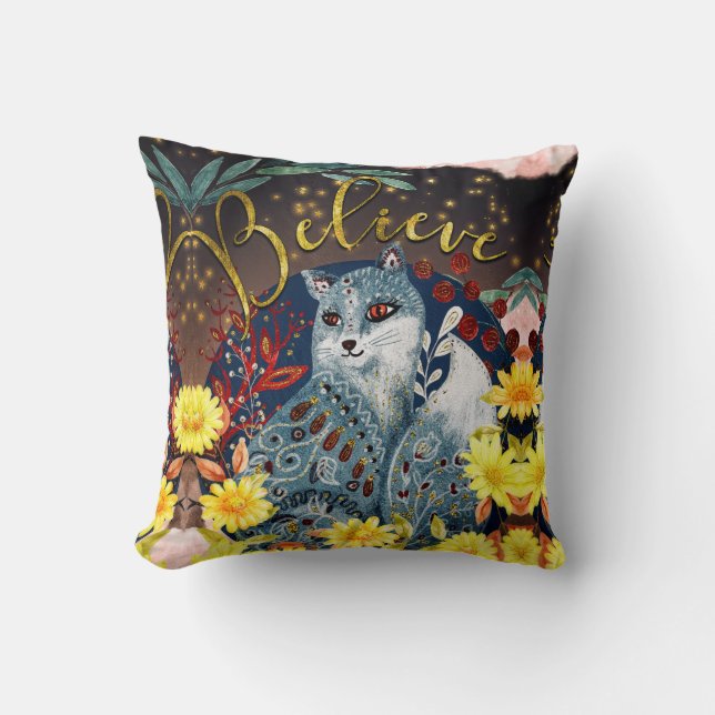 Groovy Hippie Boho Cat Believe Words-in-art Cushion (Front)