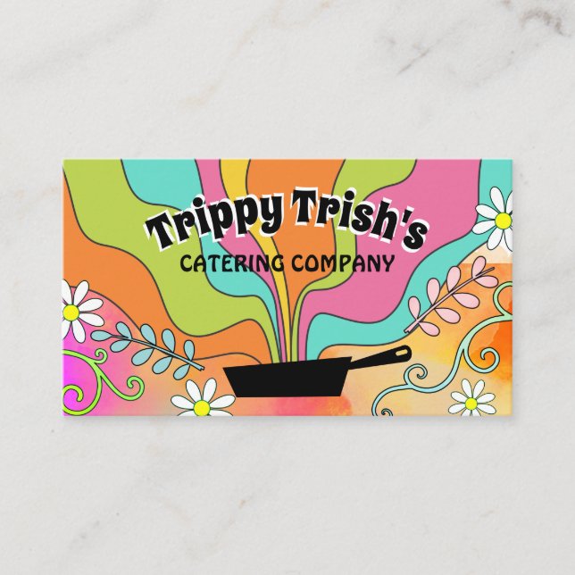 Groovy hippie chef catering cooking skillet foodie business card (Front)