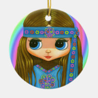 Groovy Hippie Chick in blue Peace Sign Cute