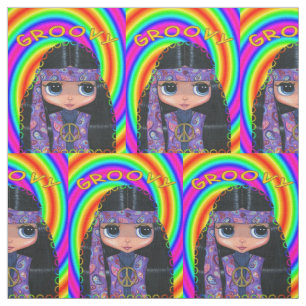 Groovy Hippie Chick Purple Headband Peace Sign Fabric