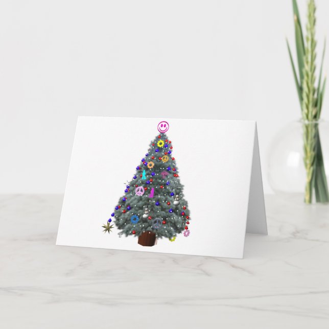 Groovy Hippie Christmas Tree Holiday Card (Front)