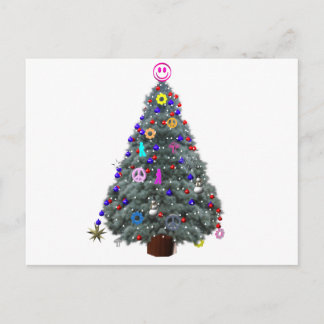 Groovy Hippie Christmas Tree Holiday Postcard