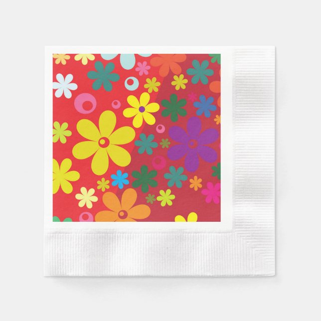 Groovy Hippie Colourful Flowers Love Peace Pattern Napkin (Front)