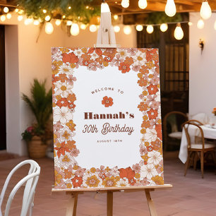 Groovy Hippie Floral Terracotta Birthday Sign