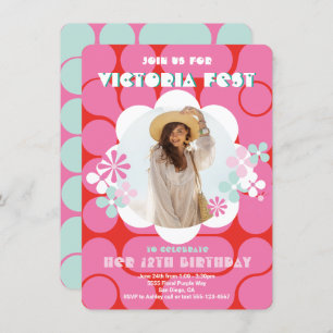 Groovy Hippie Flower Power Photo Birthday Festival Invitation