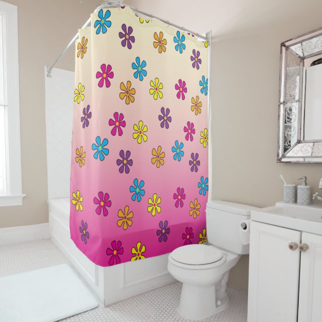 Groovy Hippie Flower Shower pink fade Shower Curtain (In Situ)
