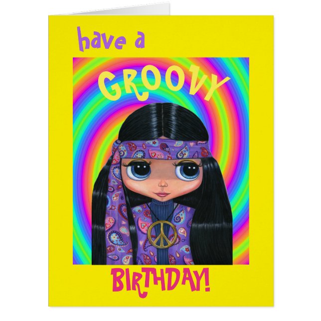 Groovy Hippie Girl with Peace Sign in Purple Cute (Front)