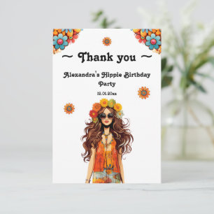 Groovy Hippie Hippy 1970s Themed Birthday Party Thank You Card