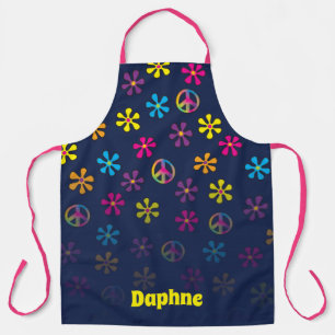 Groovy Hippie Peace and Flower Shower Custom Name Apron