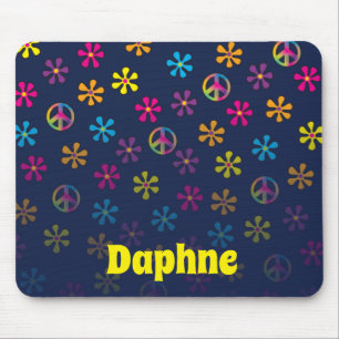 Groovy Hippie Peace and Flower Shower Fade Mouse Pad