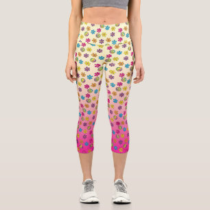 Groovy Hippie Peace and Flower Shower pink fade Capri Leggings