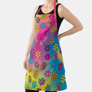 Groovy Hippie Peace and Flower Shower Tie Dye Apron