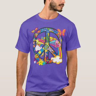 Groovy Hippie Peace Sign Colorful 70 s Flowers fam T-Shirt