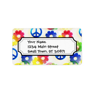 Groovy Hippie Peace Signs Flower Power Sparkle Label