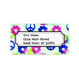 Groovy Hippie Peace Signs Flower Power Sparkle Pat Label