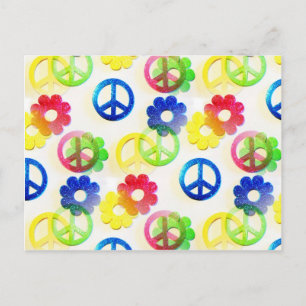 Groovy Hippie Peace Signs Flower Power Sparkles Postcard